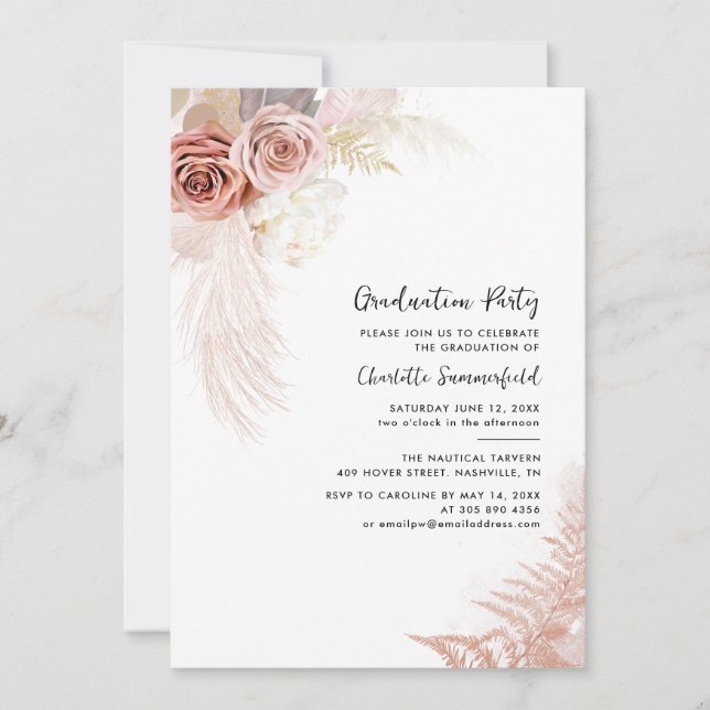 Studenten 2025 Student Photo Pampas Grass Party Inbjudningar (Framsida)