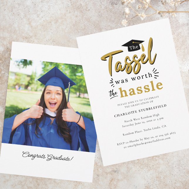 Studenten 2025 Tassel Worth Hassle Party Inbjudningar (Graduation 2025 Tassel Worth Hassle Party Invitation)