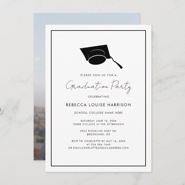 Studenten 2026 Photo Elegant Script Grad Party Inbjudningar (Fram/baksida)