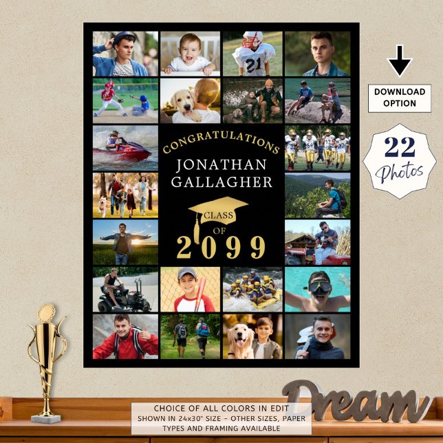 Studenten 22 Fotokollage Gratulerara Svarta Guld Poster (Skapare uppladdad)