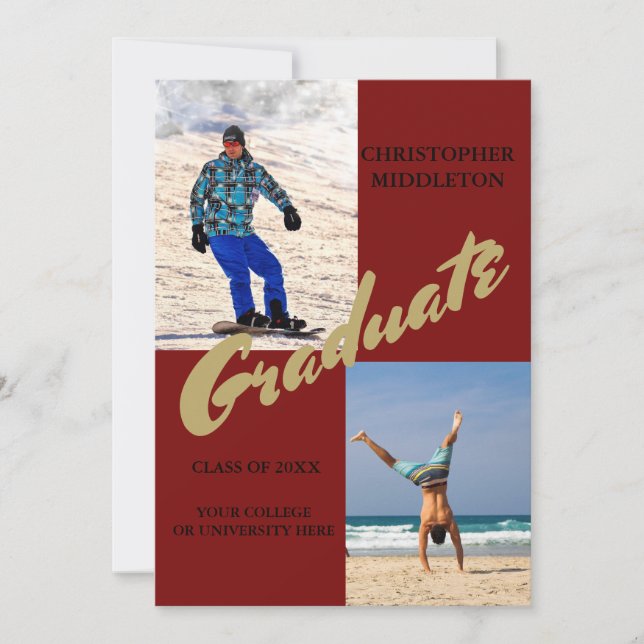 Studenten 2 Photo Male Modern Maron Firande Inbjudningar (Framsida)