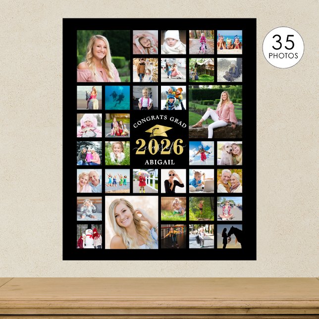 Studenten 35 Photo Collage CLASS YEAR Black Poster (Skapare uppladdad)