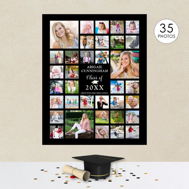 Studenten 35 Photo Collage CLASS YEAR Black Poster (Skapare uppladdad)
