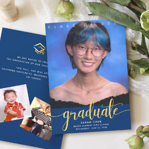 Studenten 3-fotomarinens moderna skript guld glitt meddelande