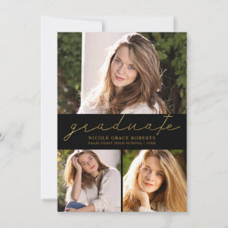 Studenten 3-Photo Collage Modern Guld-skript Meddelande