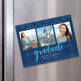 Studenten 3 Photo Navy Blue Spara datummodern Magnetisk Inbjudningskort
