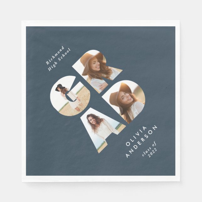 Studenten 4 fotomodern personlig, marinblått pappersservett (Framsidan)