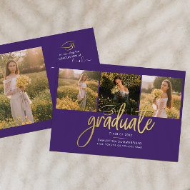 Studenten 4 Photo Collage Script Lila Guld Grad Meddelande
