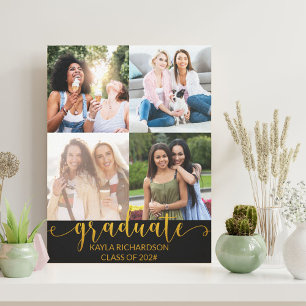 Studenten 4 Photo Grid Collage Black och Guld Canvastryck