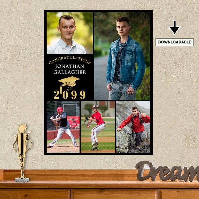 Studenten 5 Photo Collage Black Guld Cap Poster (Skapare uppladdad)