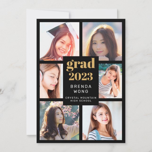 Studenten 6 Photo Collage Guld White Script Black Meddelande (Framsida)