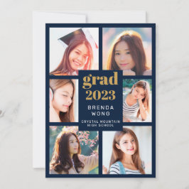 Studenten 6 Photo Collage Guld White Script Blue Meddelande