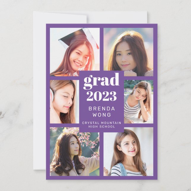 Studenten 6 Photo Collage White Script Lila Meddelande (Framsida)