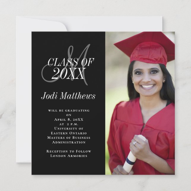 Studenten annons Monogram Photo Grad Party Inbjudningar (Framsida)
