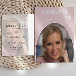 Studenten Annoucement Rosa Modern Grad Photo Vykort