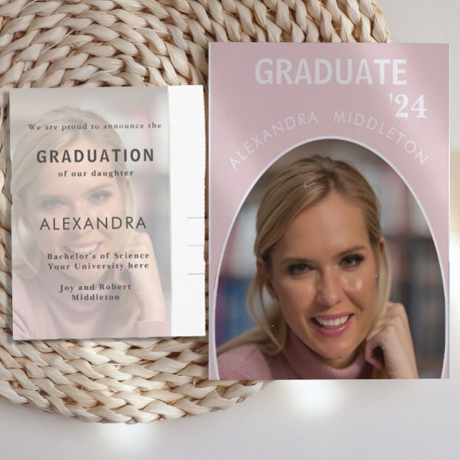 Studenten Annoucement Rosa Modern Grad Photo Vykort (Skapare uppladdad)