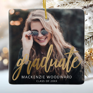 Studenten Anpassningsbar Photo Guld Script Keepsak Julgransprydnad Keramik