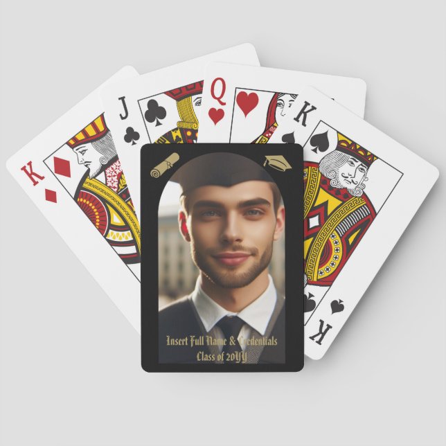 Studenten Arch Photo, Guld Cap & Tassel, diplomat Casinokort (Baksidan)