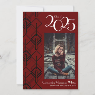 Studenten Art Deco Black Burgundy-meddelande Inbjudningar