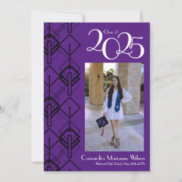 Studenten Art Deco Black Lila Notice Inbjudningar