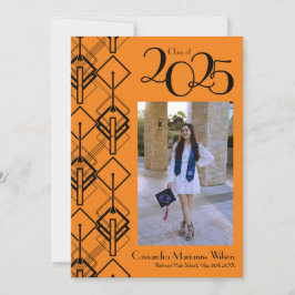 Studenten Art Deco Black Orange-meddelande Inbjudningar