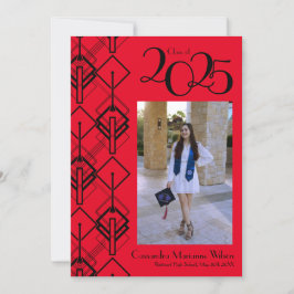 Studenten Art Deco Black Red Notice Inbjudningar