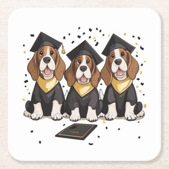 Studenten Basset Hound Hundar Underlägg Papper Kvadrat (Framsidan)