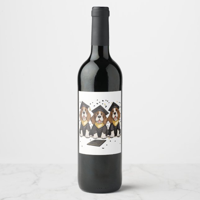 Studenten Basset Hound Hundar Vinflaska Etikett (Framsida)