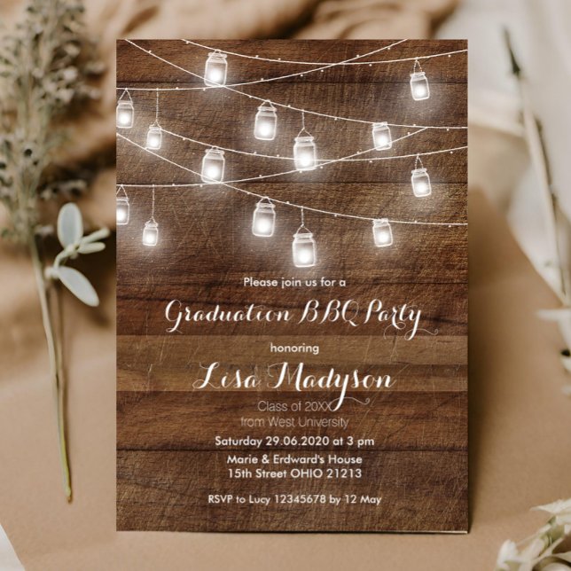 Studenten BBQ-inbjudan Wood Rustic Card Inbjudningar (Skapare uppladdad)
