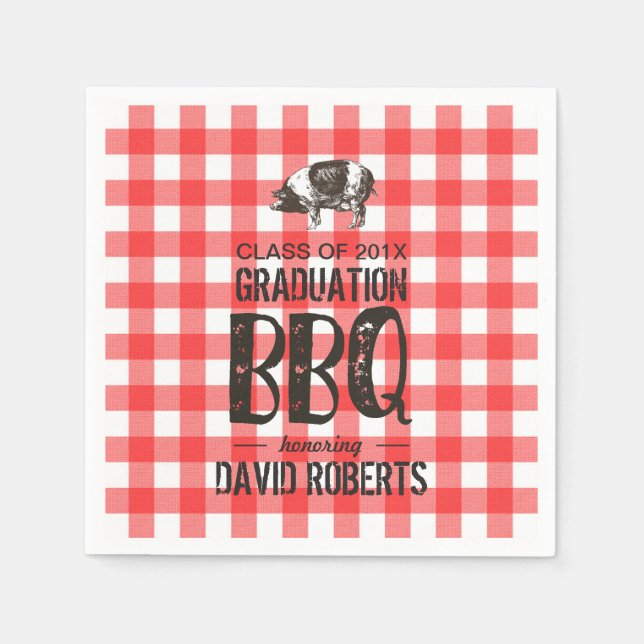 Studenten BBQ Party Red Gingham Gris Roast Pappersservett (Framsidan)