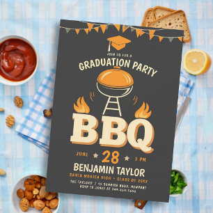 Studenten BBQ Party Rustic Land Western Black Inbjudningar
