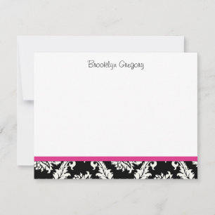 Studenten Black and Rosa Damask Tackkort Anteckningskort