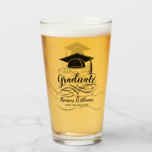 Studenten Black Grad Cap Monogram Namn Glaskopp