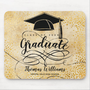 Studenten Black Grad Cap-skript Guld Musmatta