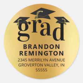 Studenten Black Guld Grad Cap Returadress Runt Klistermärke