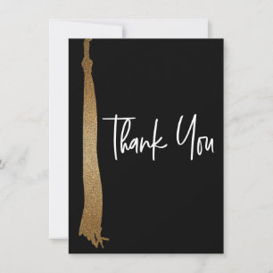 Studenten Black Guld Tassel Modern Handskriftlig Tack Kort