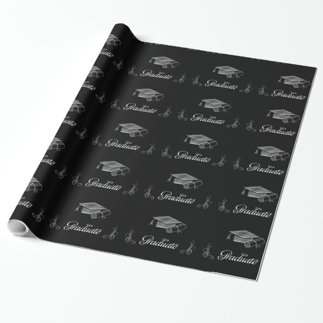 Studenten Black & Silver 3D-utsikt, sockel och dip Presentpapper (Utrullad)