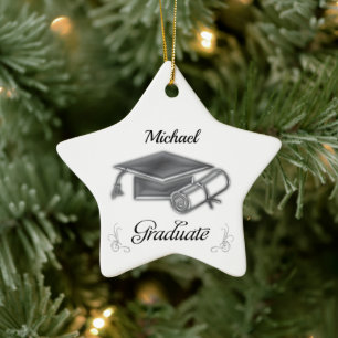 Studenten Black & Silver, Cap & Diploma Julgransprydnad Keramik