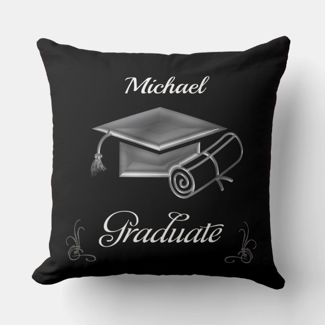 Studenten Black & Silver, Cap & Diploma Kudde (Framsida)