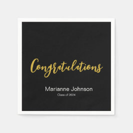 Studenten Black White Guld Grattis Namn Pappersservett