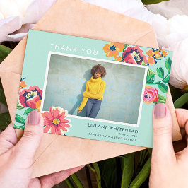 Studenten Blommigt Aqua Blue Photo Tack Kort