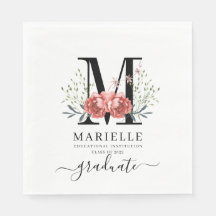 Studenten Blommigt Monogram Logotyp Party Papper