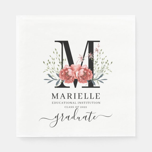Studenten Blommigt Monogram Logotyp Party Papper Pappersservett (Framsidan)