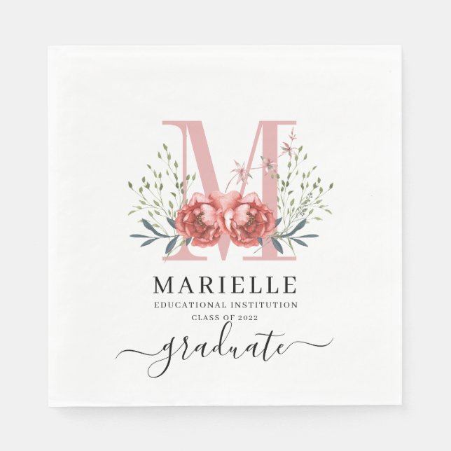 Studenten Blommigt Monogram Logotyp Party Papperss Pappersservett (Framsidan)