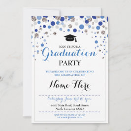 Studenten Blue Silver Party Polka Dot Inbjudan