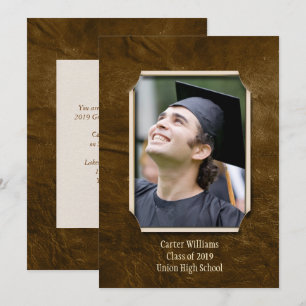Studenten Brown Leather-foto ram Inbjudningar