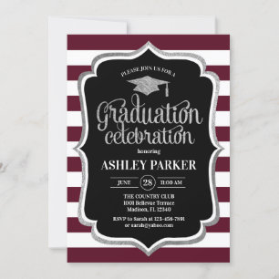 Studenten - Burgundy Silver Black White Inbjudningar