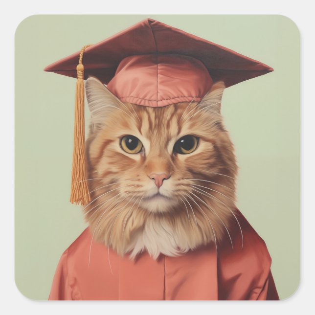 Studenten Cat Fyrkantigt Klistermärke (Framsida)