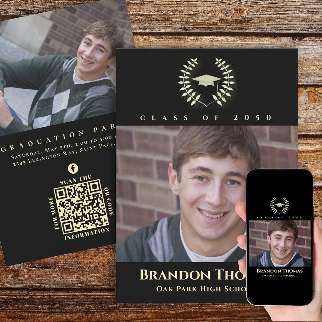 Studenten Classic Photo Black Guld Laureate Inbjudningar (Skapare uppladdad)