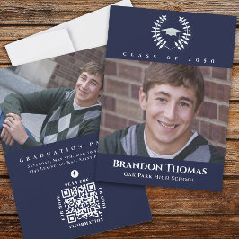 Studenten Classic Photo Navy Blue Laurel Inbjudningar